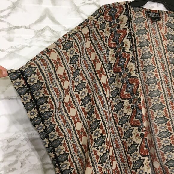 Angie Aztec Tribal boho print kimono style open front lightweight‎ cardigan M - Picture 7 of 10